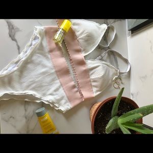 Blush and White bathing suit